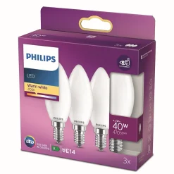 3 ampoules LED Philips flamme E14 40W blanc chaud Philips