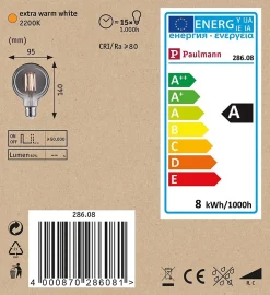1879 Filament 230 V Globe LED G95 E27 420lm 8W 2200K gradable Verre fumé