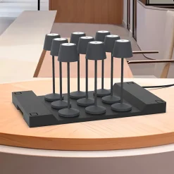 9 Lampes de table EMILY Gris + base de chargement