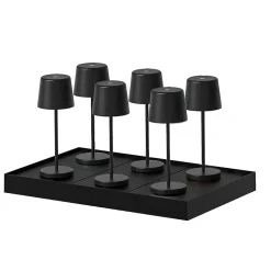 6 Lampes de table MINI KELLY Noir H22cm + base de chargement