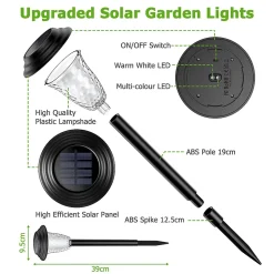 8 Lampes Solaire Exterieur Jardin Lumiere LED Colorée et Lumière Blanche Etanche pour Pelouse Terrasse