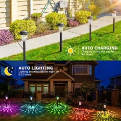 8 Lampes Solaire Exterieur Jardin Lumiere LED Colorée et Lumière Blanche Etanche pour Pelouse Terrasse