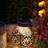 2 Lanternes Solaires Exterieur, Imperméable Blanc Chaud Motif Pivoine Lampe Solaire Exterieur Jardin en Métal, Lanterne Solaire