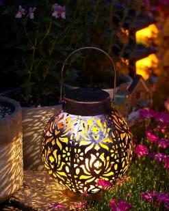 2 Lanternes Solaires Exterieur, Imperméable Blanc Chaud Motif Pivoine Lampe Solaire Exterieur Jardin en Métal, Lanterne Solaire