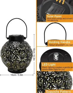 2 Lanternes Solaires Exterieur, Imperméable Blanc Chaud Motif Pivoine Lampe Solaire Exterieur Jardin en Métal, Lanterne Solaire