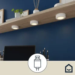 3 spots à pile Bly Bo LED intégrée variation de blancs IP20 80lm 1W Ø8xH.2,5cm blanc GoodHome