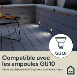 3 spots d'extérieur encastrables Wonsey noir GU10 25W IP65/IP67 Goodhome