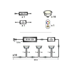 10 Spots LED à Encastrer - RGB - Telecommande + Transformateur 30W - SOFIA - Plug & Play - Dimmable