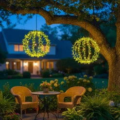 2 suspensions solaires boules feuilles BALL FESTY D30cm