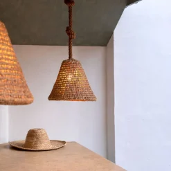 Abat-jour cône feuilles de palmier (30x30 cm - Naturel)