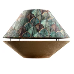 Abat-jour double en velours avec motif feuilles, beige et intérieur doré