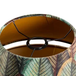 Abat-jour double en velours avec motif feuilles, beige et intérieur doré