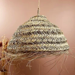 Abat-jour en paille pour lustre dôme L en fibre alfa ou Doum du Maroc