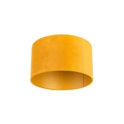 Abat-jour en velours jaune 35/35/20 avec intérieur doré