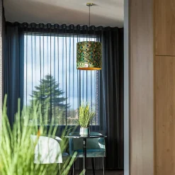 Abat-jour en velours motif paon 40/40/40 avec intérieur doré