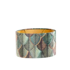 Abat-jour en velours, motif feuilles, intérieur doré, ovale 25/16/15