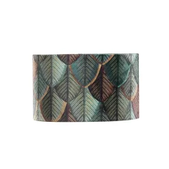 Abat-jour en velours, motif feuilles, intérieur doré, ovale 25/16/15