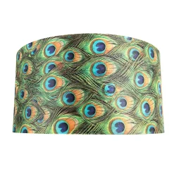 Abat-jour en velours motif paon 50/50/25 avec intérieur doré