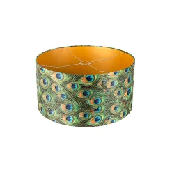 Abat-jour en velours motif paon 50/50/25 avec intérieur doré