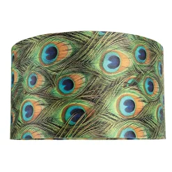 Abat-jour en velours motif paon 35/35/20 avec intérieur doré
