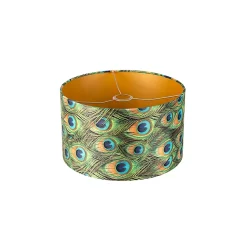 Abat-jour en velours motif paon 35/35/20 avec intérieur doré