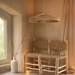 Abat-jour parasol raphia Japandi (78x78x5 cm - Naturel)