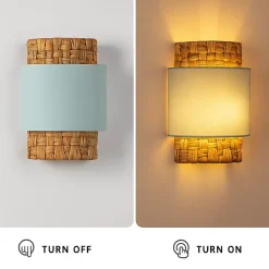 ALPINALUZ Applique avec abat-jour en rotin combiné avec du textile E27 .vert