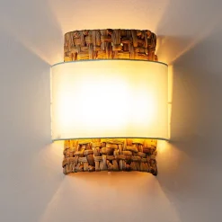 ALPINALUZ Applique avec abat-jour en rotin combiné avec du textile E27 .vert