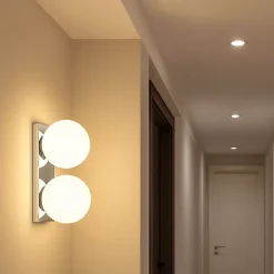 ALPINALUZ Applique Murale Double Sphère en Verre Opale et Base Rectangulaire Chromée, E27