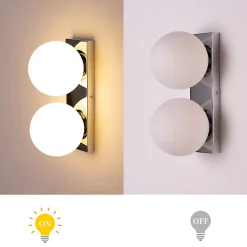 ALPINALUZ Applique Murale Double Sphère en Verre Opale et Base Rectangulaire Chromée, E27