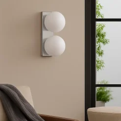 ALPINALUZ Applique Murale Double Sphère en Verre Opale et Base Rectangulaire Chromée, E27