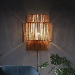 ALPINALUZ Applique murale en corde de jute avec prise et interrupteur Lampe artisanale style rustique bohème, douille E27