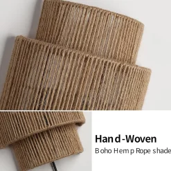 ALPINALUZ Applique murale en corde de jute avec prise et interrupteur Lampe artisanale style rustique bohème, douille E27