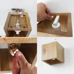 ALPINALUZ Applique Murale en Bois Design en Cube, Lumière Haut/Bas, Douille E27