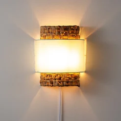 ALPINALUZ Applique murale avec en rotin et tissu, avec câble, prise et interrupteur Style bohème , douille E27