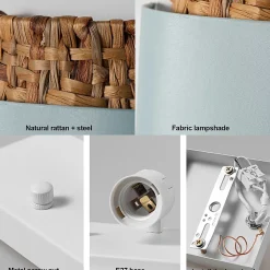 ALPINALUZ Applique murale avec en rotin et tissu, avec câble, prise et interrupteur Style bohème , douille E27