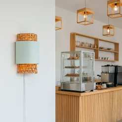 ALPINALUZ Applique murale avec en rotin et tissu, avec câble, prise et interrupteur Style bohème , douille E27