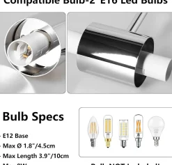 ALPINALUZ Applique murale de salle de bain 30 cm en métal et verre opale, réglable, 2 x E14, IP44