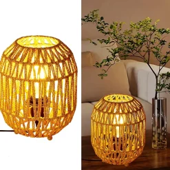 ALPINALUZ Lampe de Table en Rotin Naturel Tressée à la Main, Lumière Décorative E27 pour Chambre ou Chevet