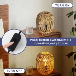 ALPINALUZ Lampe de Table en Rotin Naturel Tressée à la Main, Lumière Décorative E27 pour Chambre ou Chevet