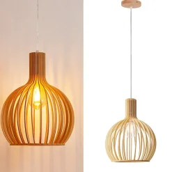 ALPINALUZ Suspension Design 28cm en Bois Style Nordique Artisanal E27 Hauteur Réglable pour Cuisine ou Salon