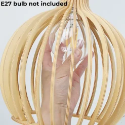 ALPINALUZ Suspension Design 28cm en Bois Style Nordique Artisanal E27 Hauteur Réglable pour Cuisine ou Salon