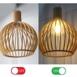 ALPINALUZ Suspension Design 28cm en Bois Style Nordique Artisanal E27 Hauteur Réglable pour Cuisine ou Salon