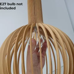 ALPINALUZ Suspension Design 35cm en Bois Style Nordique Artisanal E27, Hauteur Réglable pour Cuisine ou Salon