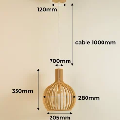 ALPINALUZ Suspension Design 35cm en Bois Style Nordique Artisanal E27, Hauteur Réglable pour Cuisine ou Salon