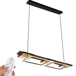 ALPINALUZ Suspension LED 60W en bois, rectangulaire à 2 niveaux avec 5 lumières, lumière réglable avec télécommande