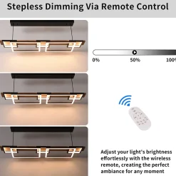 ALPINALUZ Suspension LED 60W en bois, rectangulaire à 2 niveaux avec 5 lumières, lumière réglable avec télécommande