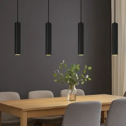 ALPINALUZ Suspension Linéaire Quadruple Design Minimaliste avec Tubes de 30cm Douille GU10 Noir Mat