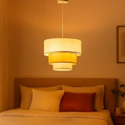 ALPINALUZ Suspension Textile à Trois Niveaux en Blanc et Beige Combinés, 38 cm x 30 cm, Douille E27