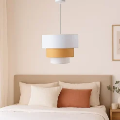 ALPINALUZ Suspension Textile à Trois Niveaux en Blanc et Beige Combinés, 38 cm x 30 cm, Douille E27